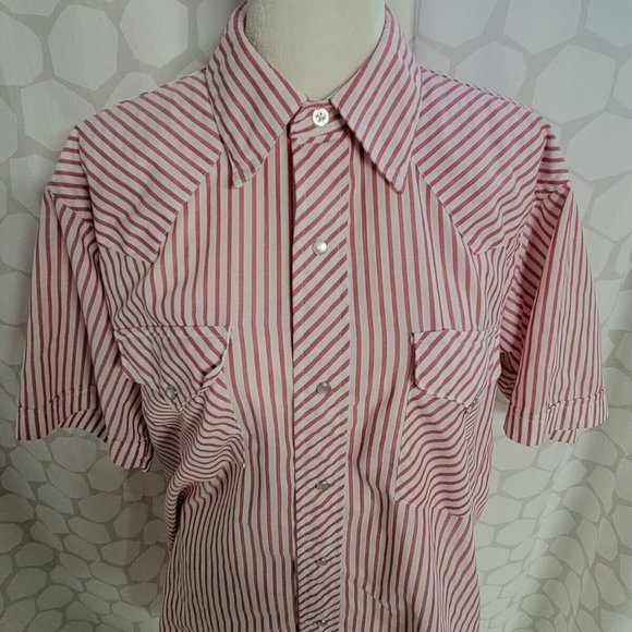 Mens Vintage Ruddock Western Shirt Red Striped Pearl Snap Rodeo - Picture 3 of 6